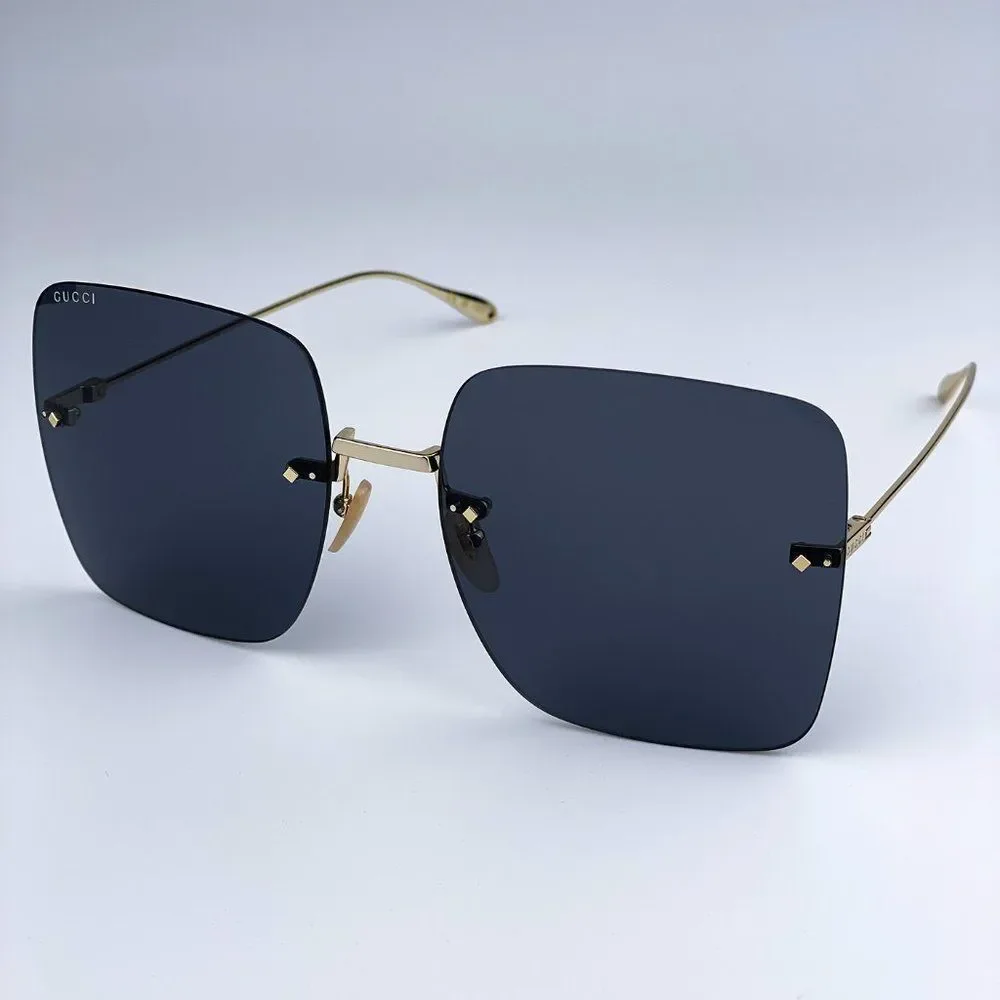 NEW GUCCI GG1147S 001 Gold Gray Rimless Metal Butterfly Oversized Sunglasses